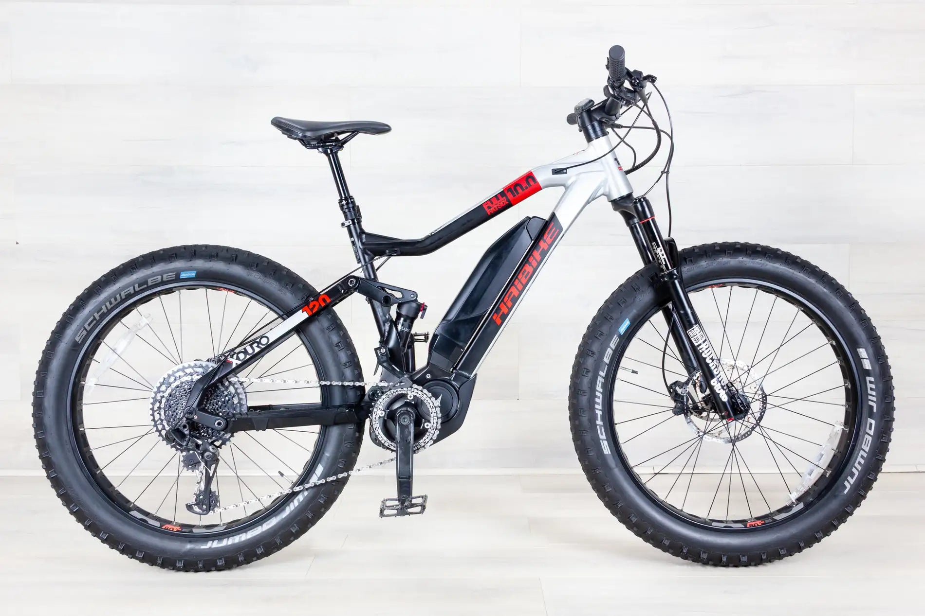 haibike e fatbike fully Haibike XDURO FullFatSix 10.0 Electric Bike Black Red White