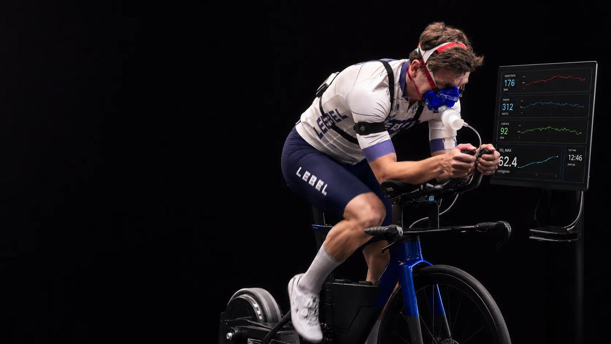 Athlete performing a VO2 max test on an indoor trainer at Lebel Bicycles